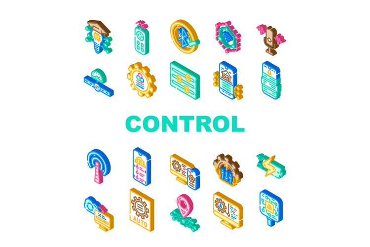modern technology control product icons set vector