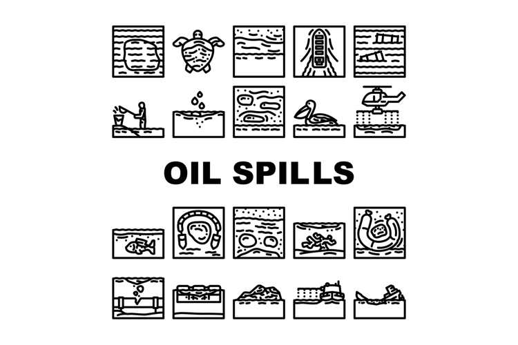 oil spills pollution icons set vector