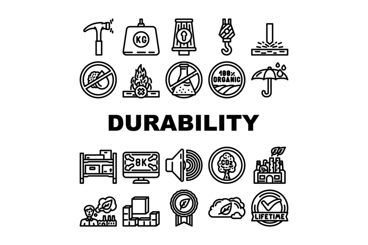strength durability product icons set vector