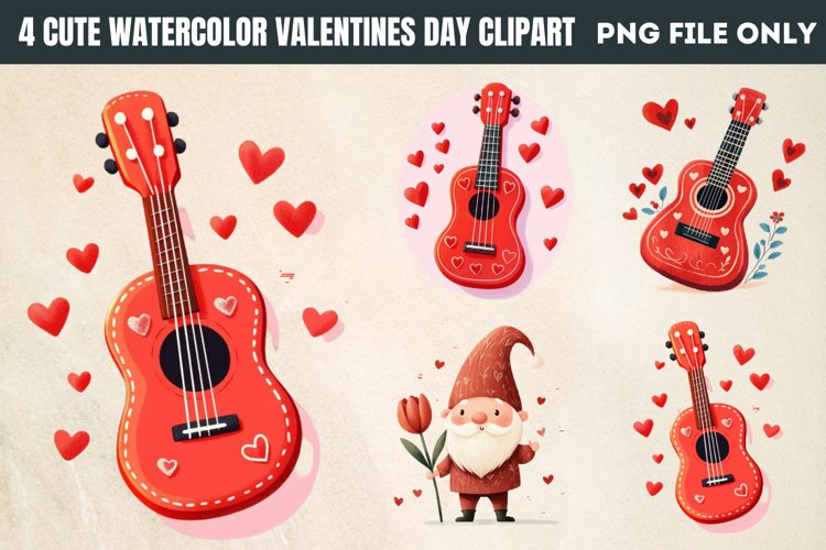 Cute Watercolor Valentines Day Clipart PNG