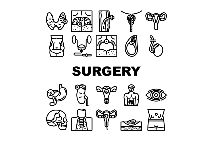 surgery hospital operation icons set vector