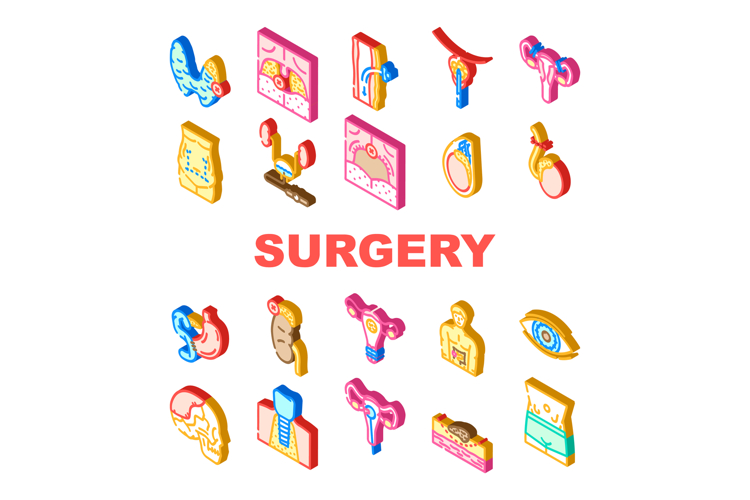 surgery hospital operation icons set vector