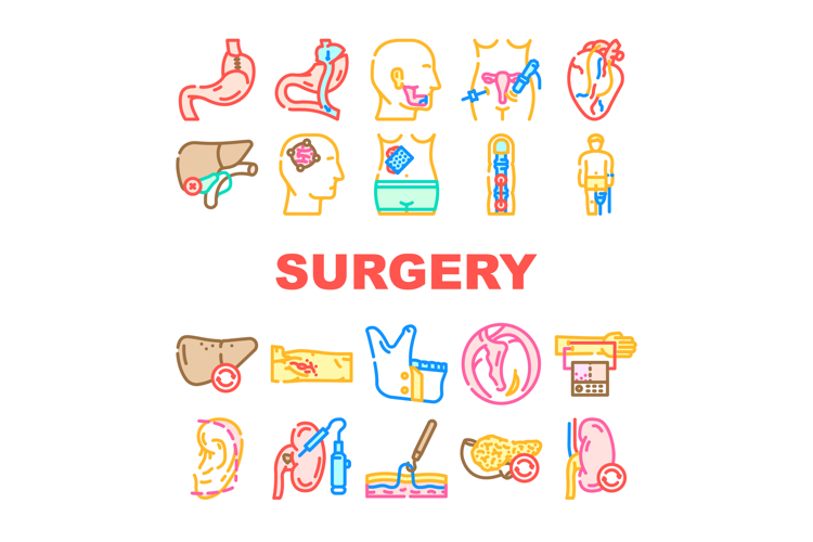 surgery doctor scalpel icons set vector