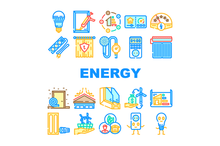 energy conservation efficiency icons set vector