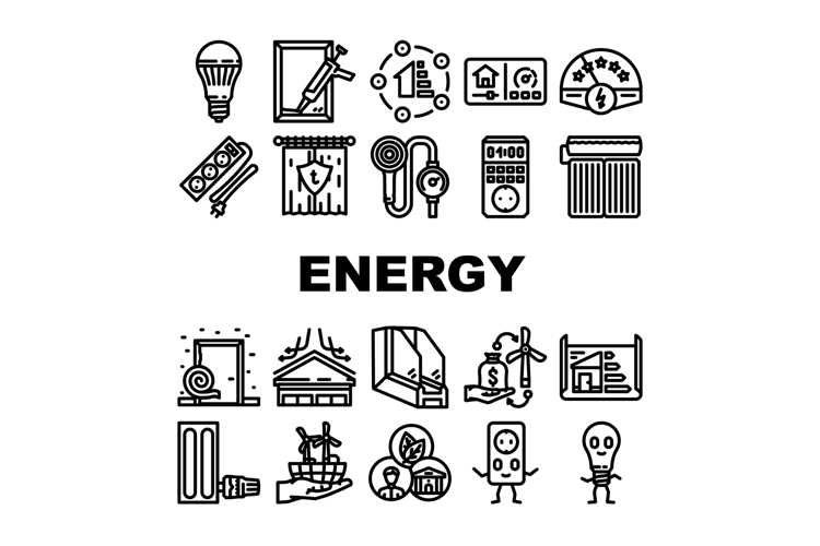 energy conservation efficiency icons set vector