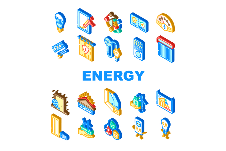 energy conservation efficiency icons set vector
