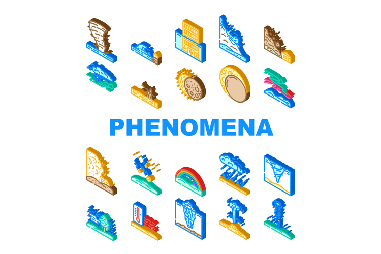 natural phenomena eclipse tsunami icons set vector