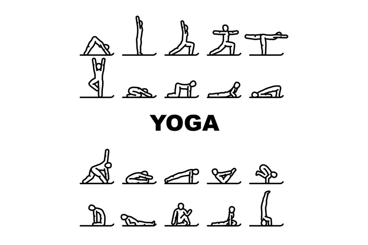 yoga exercises meditation icons set vector