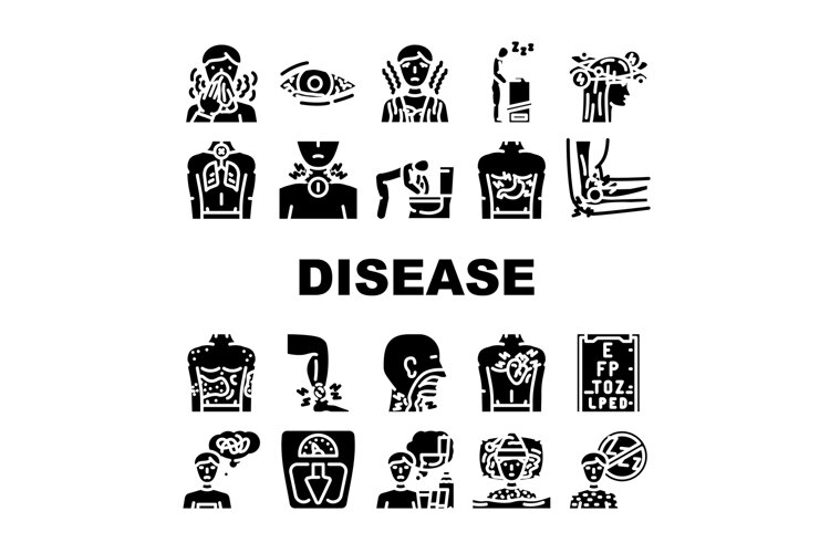 disease symptom fever cough icons set vector (6571913)