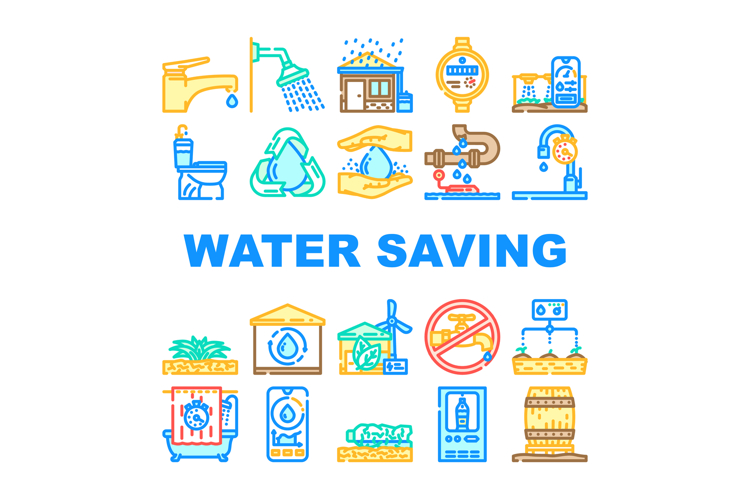 water saving conservation reuse icons set vector