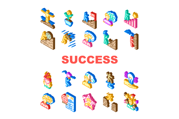 success life achievement goal icons set vector