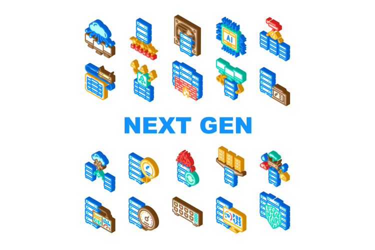 next gen data center virtual icons set vector