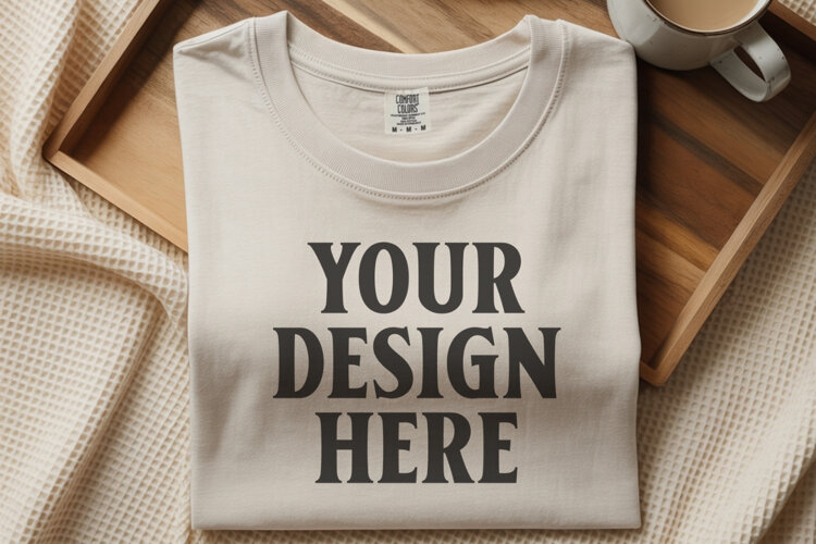 Ivory Comfort Colors 1717 Folded Tshirt Mockups example image 1