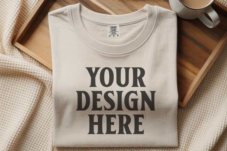 Ivory Comfort Colors 1717 Folded Tshirt Mockups