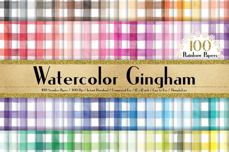 100 Seamless Watercolor Gingham Digital Papers 12 x 12 inch example image 1