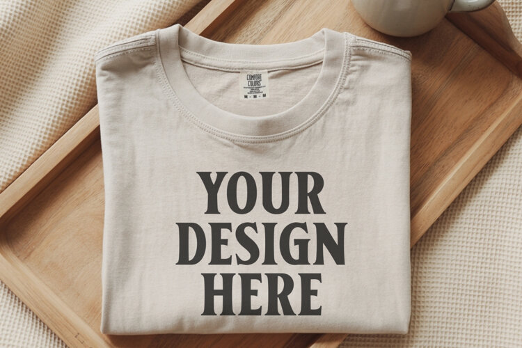 Ivory Comfort Colors 1717 Folded Tshirt Mockups example image 1