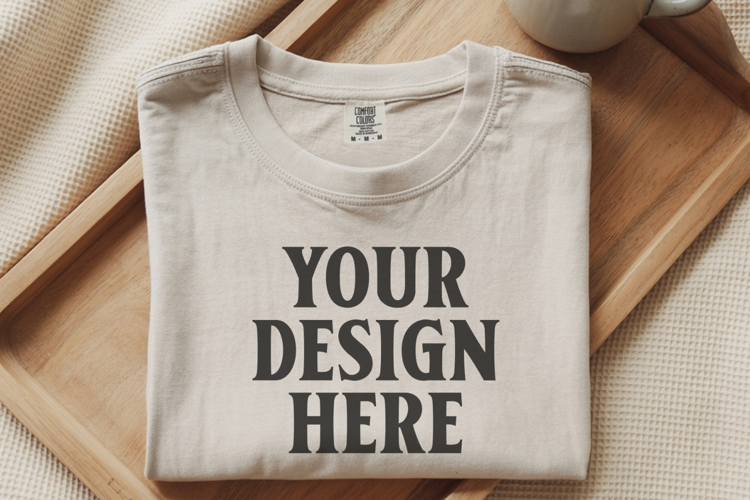 Ivory Comfort Colors 1717 Folded Tshirt Mockups