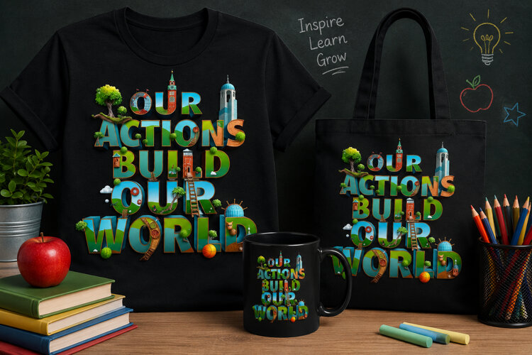 Our Actions Build Our World PNG, Motivational Design example image 1