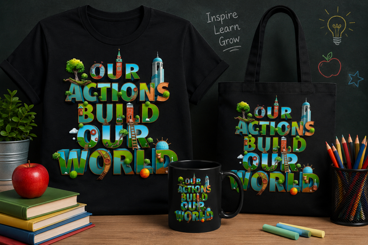 Our Actions Build Our World PNG, Motivational Design