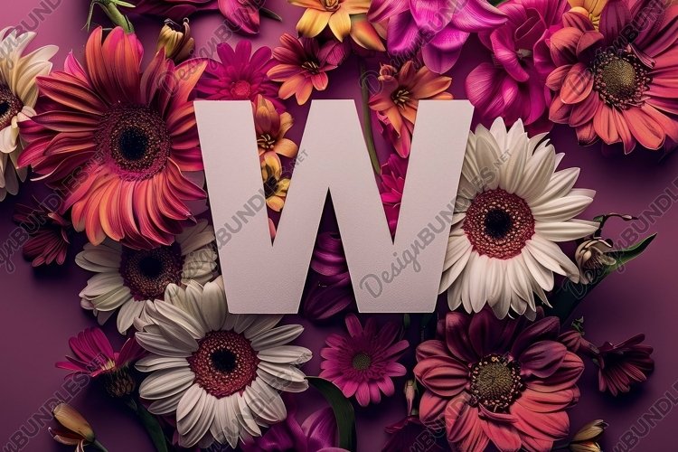 Letter W with Floral Background Wallpaper