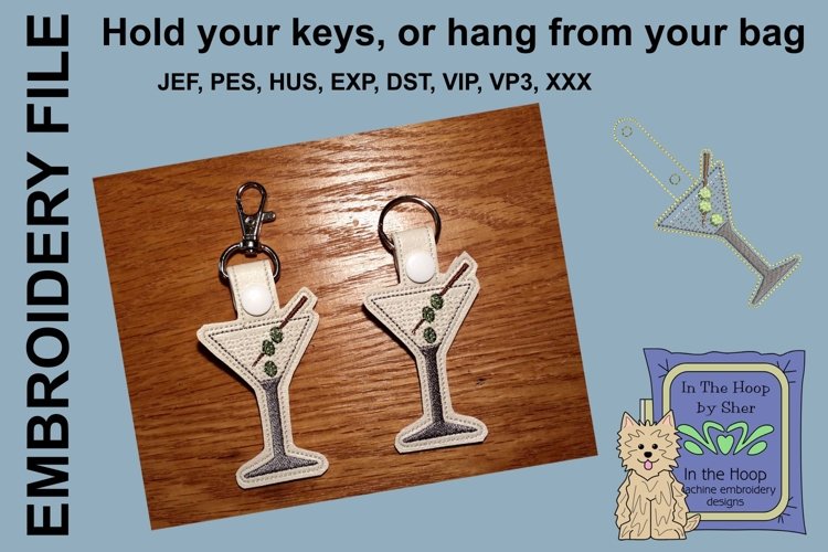 ITH Martini Key Fob - Embroidery Design example image 1