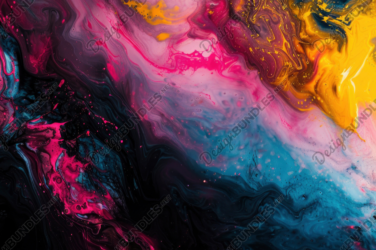 Abstract Swirl of Blue Pink and Yellow Paint Background