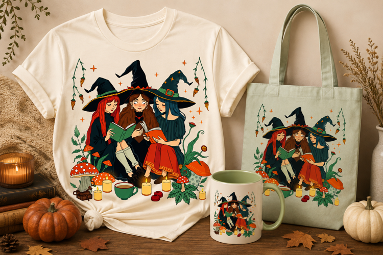 Three Witches PNG | Halloween Coven, Books & Mushrooms