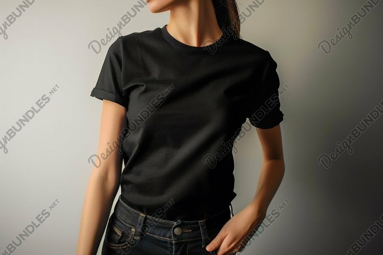 Gildan Black T-shirt Mockup on Woman