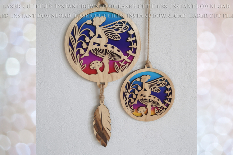 Fairy on a mushroom Sun-catcher Ornament svg Laser cut file