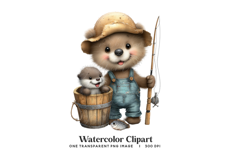 Watercolor Fisher Bear Clipart
