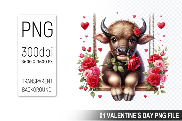 Valentines Cow Cub Clipart PNG, Digital Download File