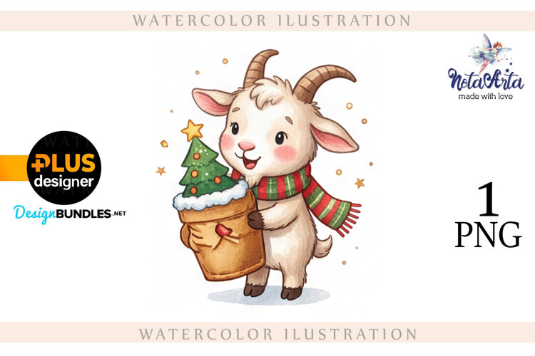Christmas Goat in Watercolor Style example image 1