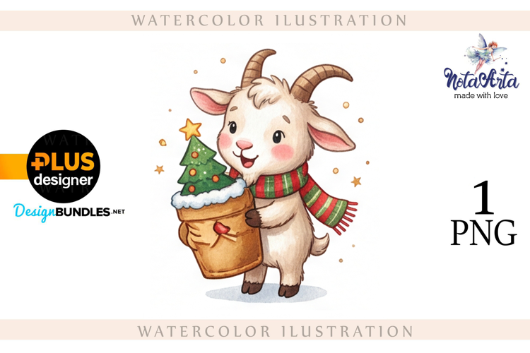 Christmas Goat in Watercolor Style