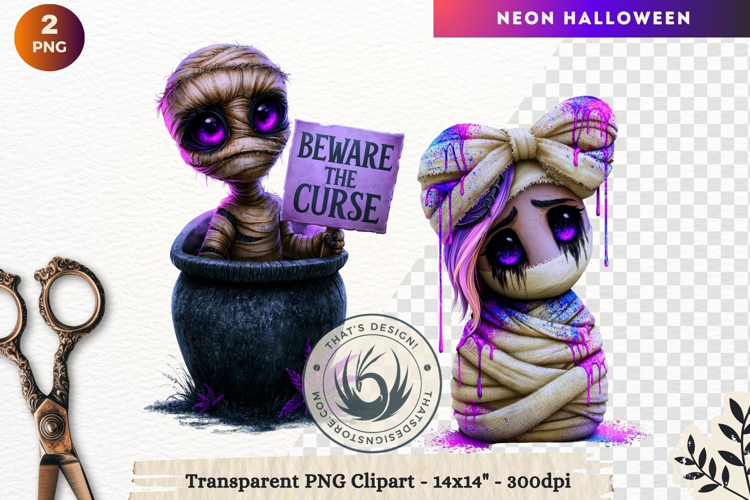 Neon Halloween Character Clipart Spooky Kawaii