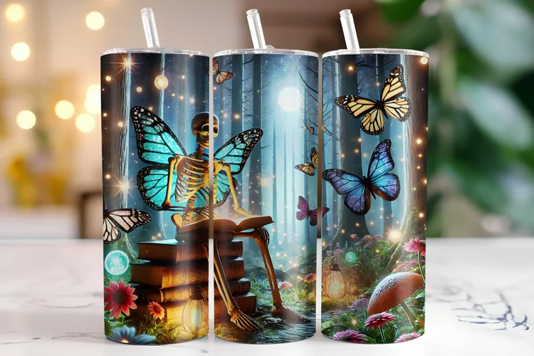 Skull & Butterflies Tumbler Wrap | Sublimation