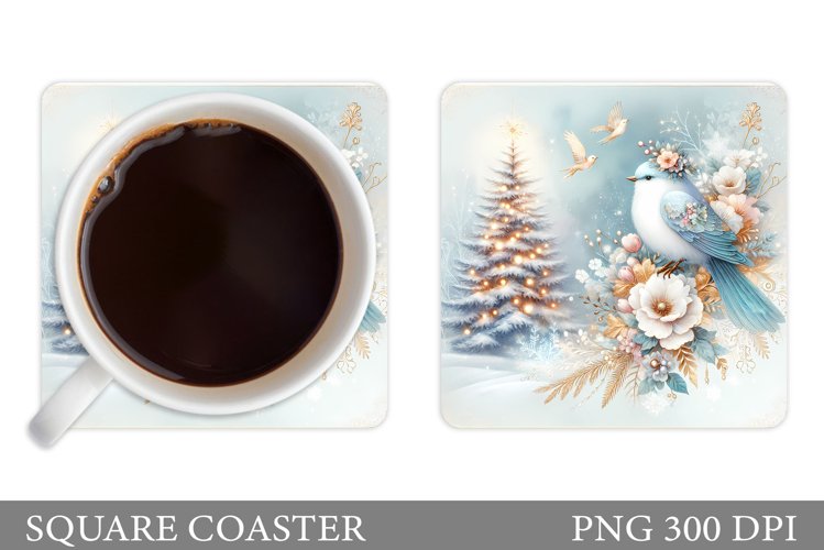 Christmas Bird Coaster Sublimation. Christmas Coaster Design example image 1