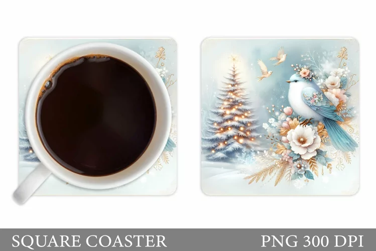 Christmas Bird Coaster Sublimation. Christmas Coaster Design
