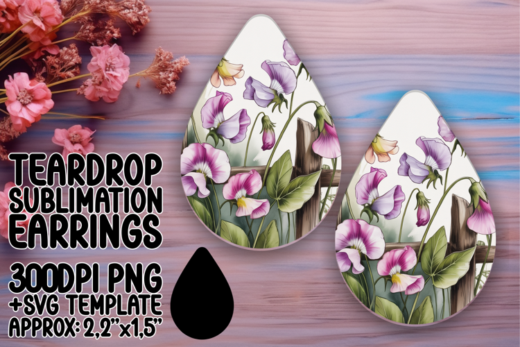 Stylish Teardrop Earrings Template PNG , Flowers