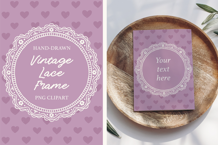 Hand Drawn Romantic Heart Lace Wedding Frame Clipart PNG