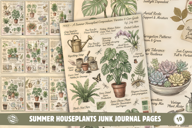 Summer Houseplants Junk Journal Pages