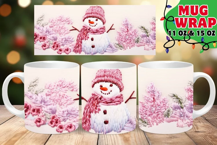 Snowman Christmas 3D Embroidered Bliss 15oz Mug