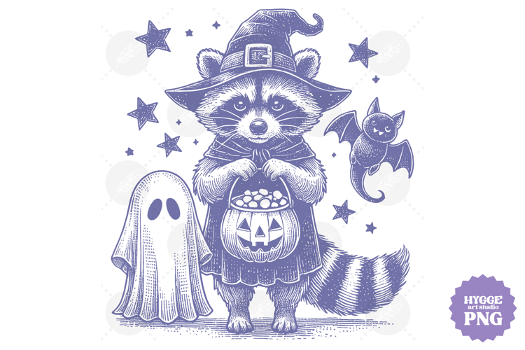Vintage Funny Sarcastic Feral Witch Raccoon Halloween PNG