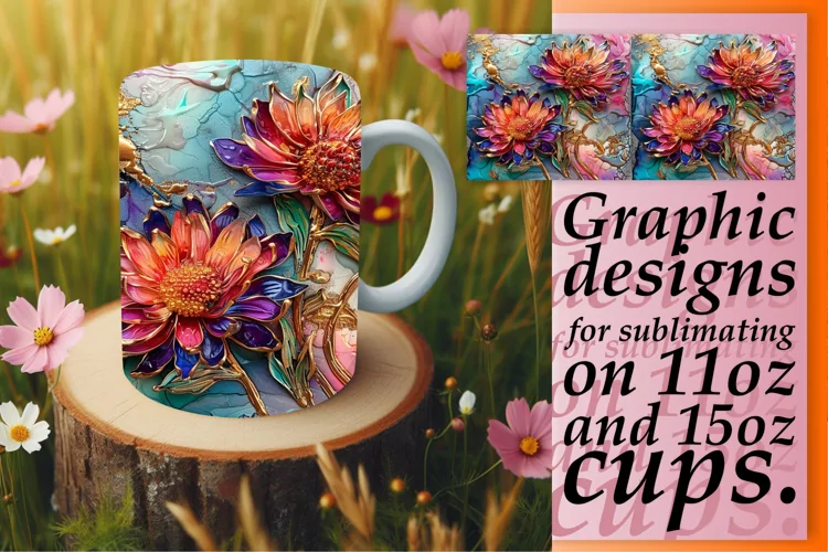 Glittery Floral Wonder Mug Wrap: 3D Sublimation