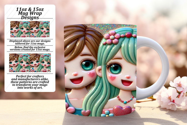 Fresh 15oz Mug Wrap Png Design , 3D Characters