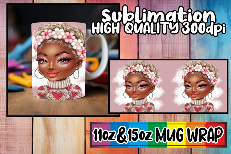 Blissful heart 11oz 15oz sublimation wrap, Afro Girl