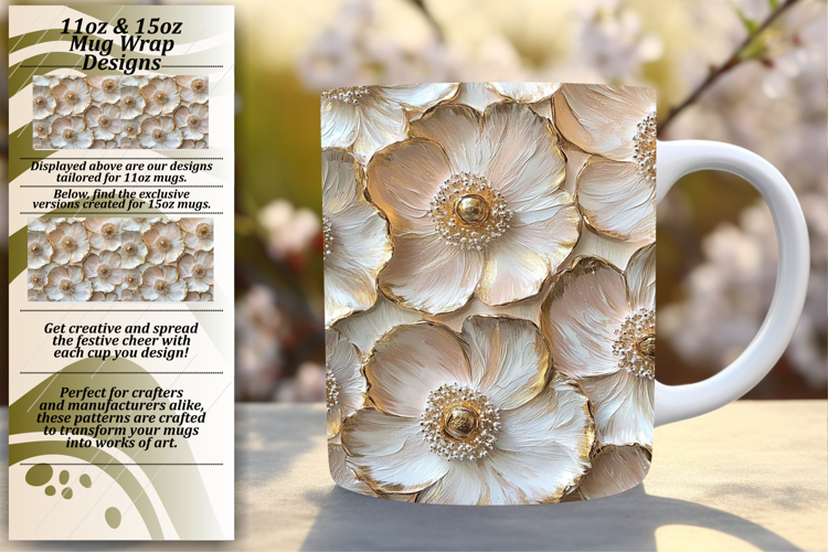 Stylish 11oz Mug Wrap Png Template , 3D Flower