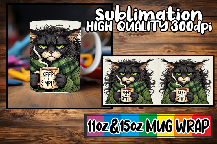 Happy vibes 11oz 15oz sublimation wrap, Grumpy Cat example image 1