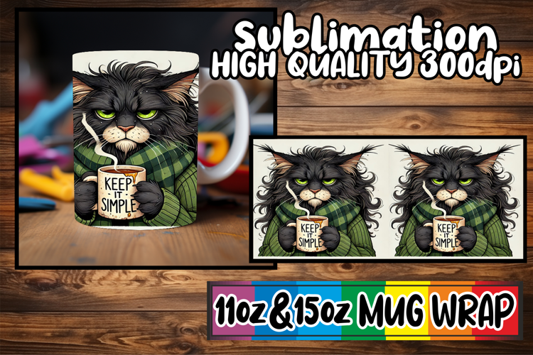 Happy vibes 11oz 15oz sublimation wrap, Grumpy Cat