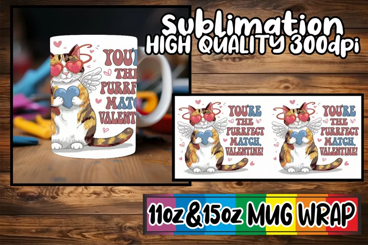 Bright spirits 11oz 15oz sublimation wrap, Valentines Cat