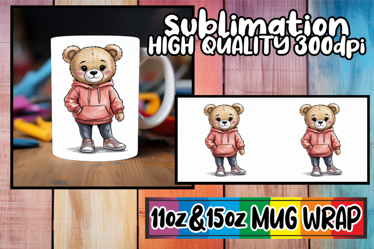 Serene thoughts 11oz 15oz sublimation wrap, Teddy Bear